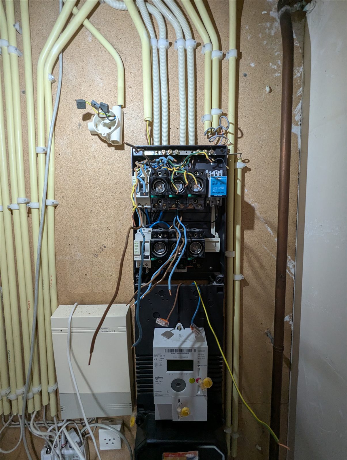 Driefasen meterkast installatie in uitvoering